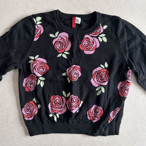H&M Black Rose Sweater ASO Louisa Clark in Me Before You - Picture 2 of 9